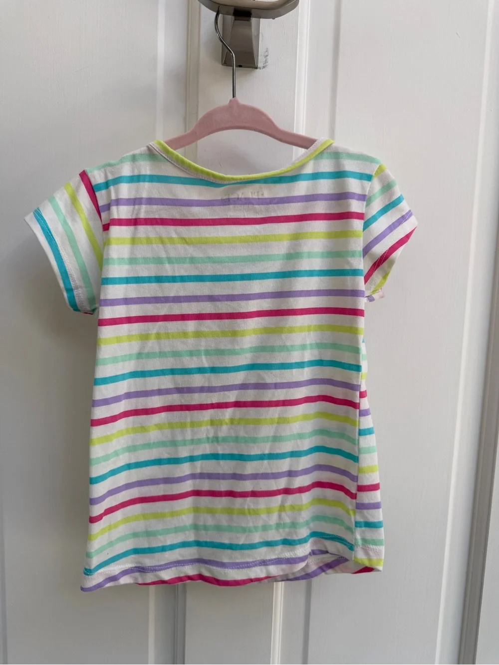 The Children's Place Girls 4 White Short Sleeve Tee Shirt Top Rainbow Stripes